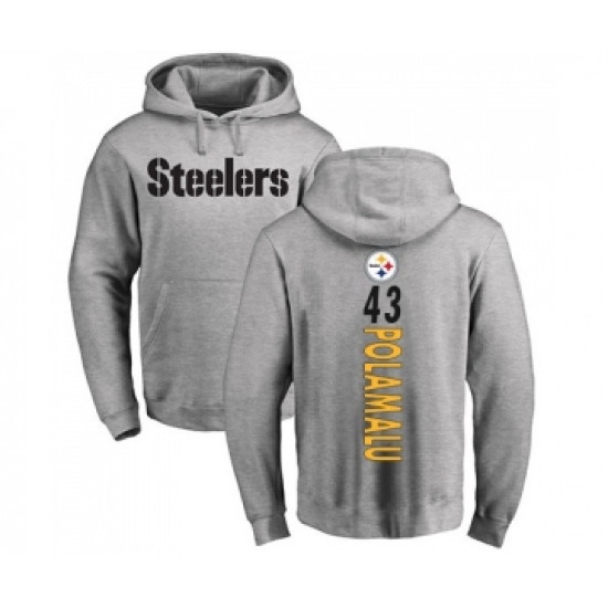 Football Pittsburgh Steelers #43 Troy Polamalu Ash Backer Pullover Hoodie