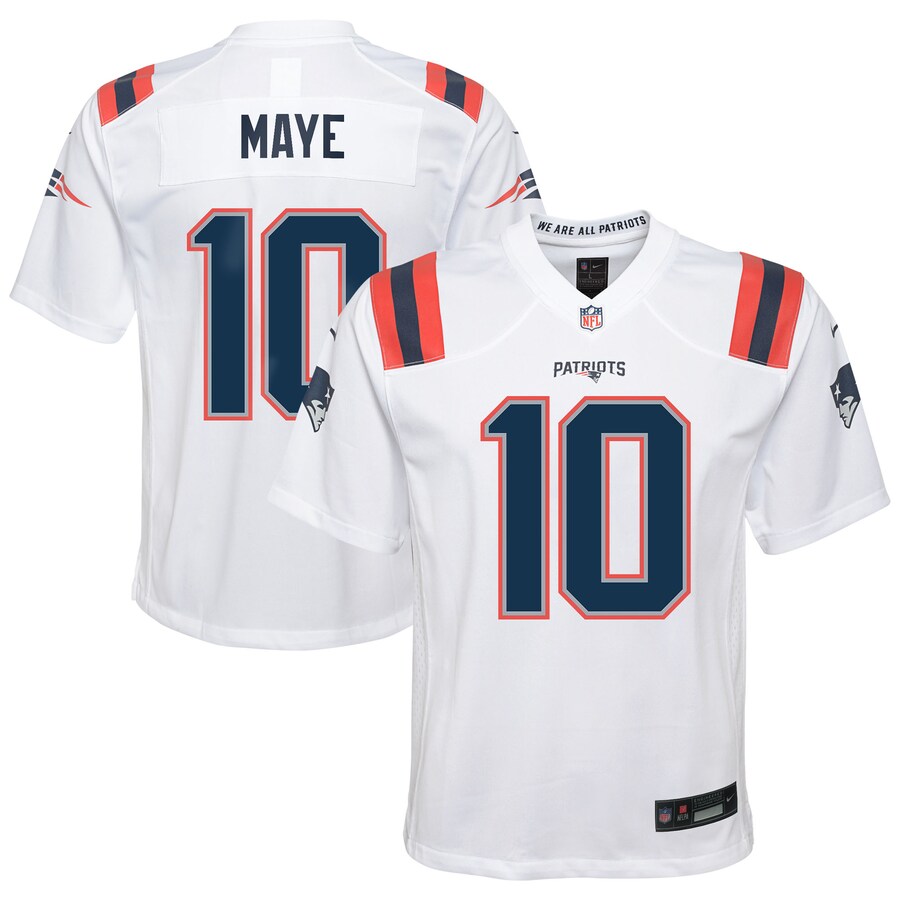 Youth New England Patriots Drake Maye Nike White Game Jersey