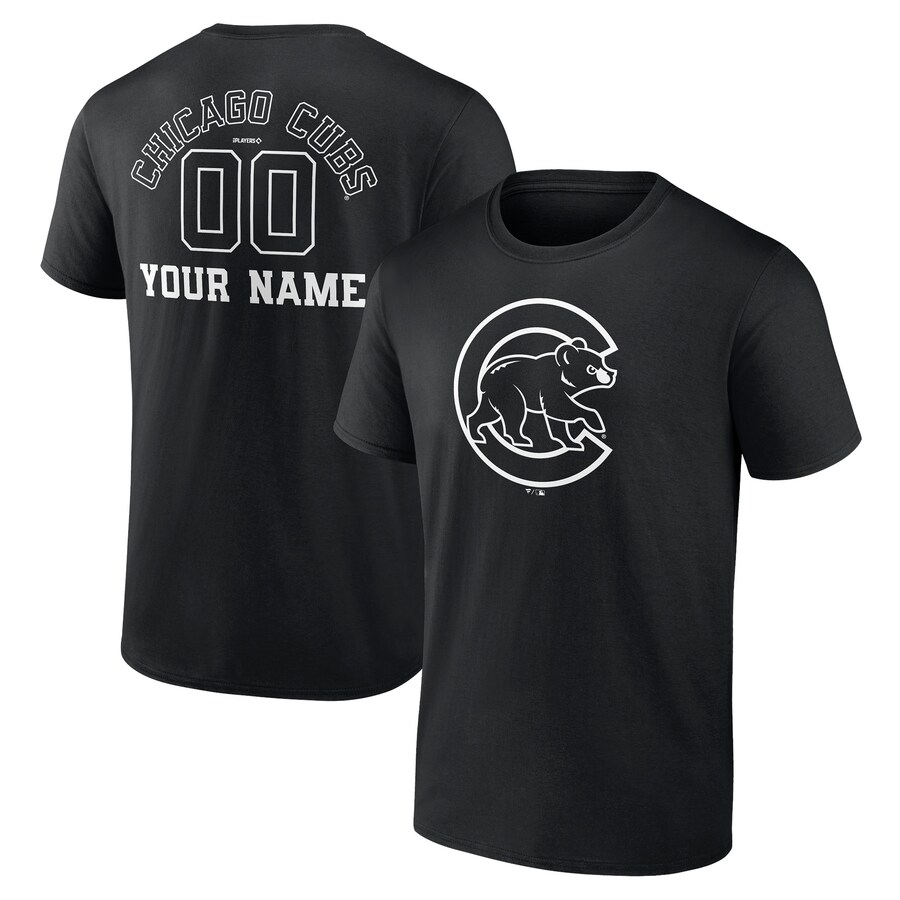 Men's Chicago Cubs Black Monochrome Personalized Name & Number T-Shirt