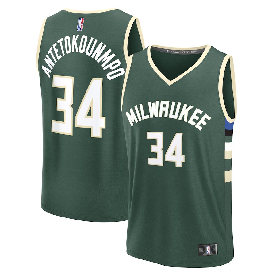 Youth Milwaukee Bucks Giannis Antetokounmpo Fanatics Hunter Green Fast Break Replica Player Jersey - Icon Edition