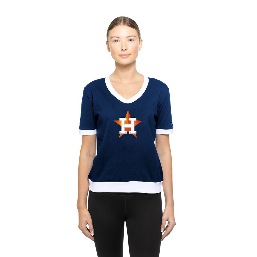 Women's Houston Astros New Era Navy Game Day Rhinestone V-Neck T-Shirt