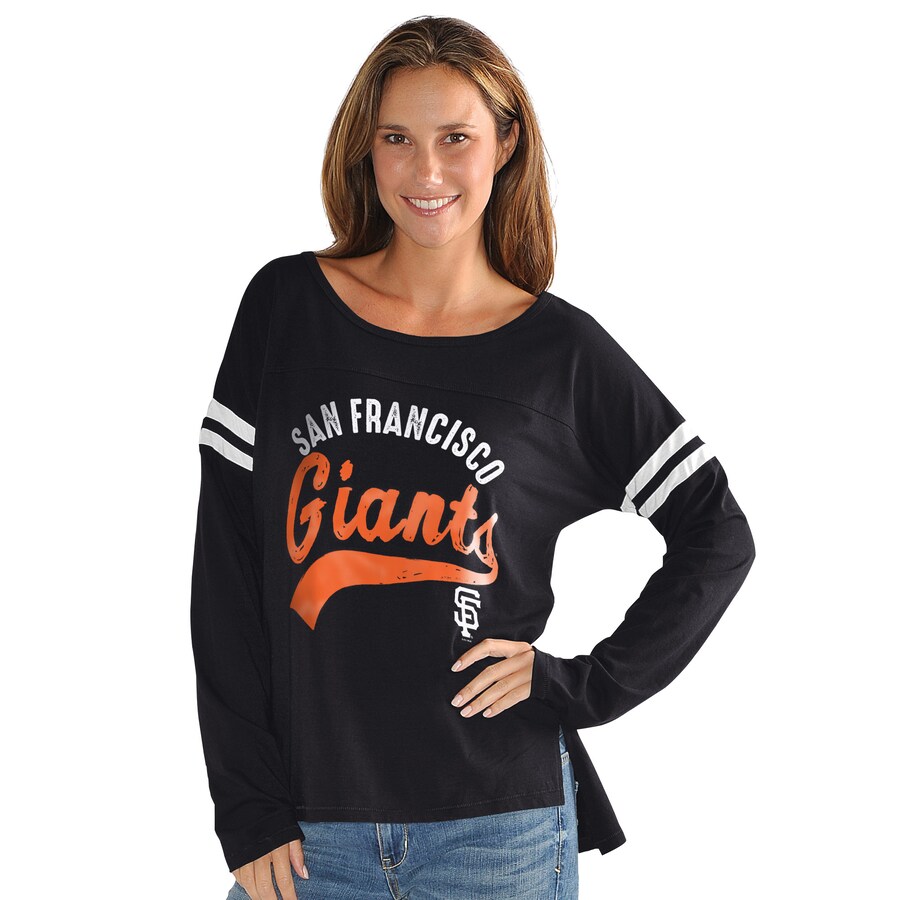 Women's San Francisco Giants G-III 4Her by Carl Banks Black Free Agent Distressed Long Sleeve Scoop Neck T-Shirt