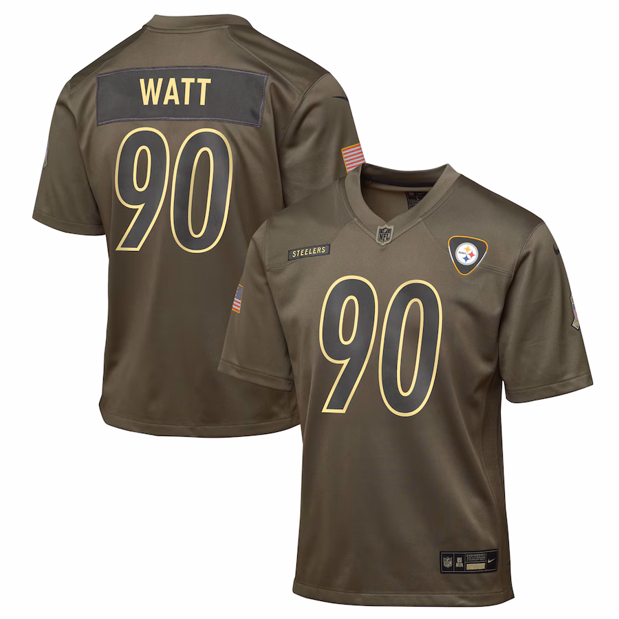 Youth Pittsburgh Steelers T.J. Watt Nike Olive 2025 Salute to Service Game Jersey