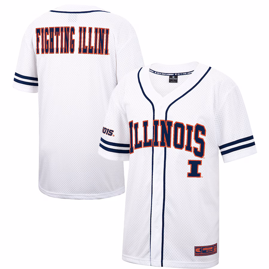 Men's Colosseum White Illinois Fighting Illini Free Spirited Mesh Button-Up Baseball Jersey