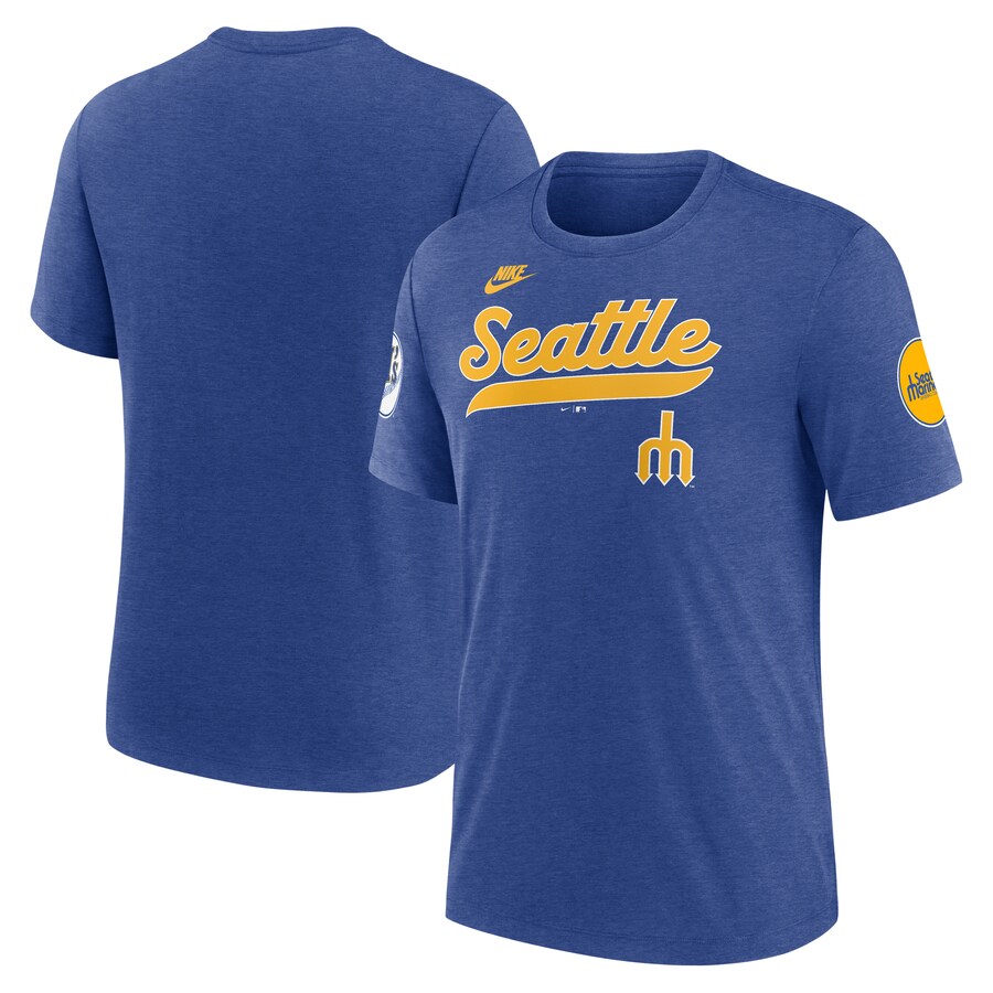 Men's Seattle Mariners Nike Heather Royal Cooperstown Collection Eras Tri-Blend T-Shirt
