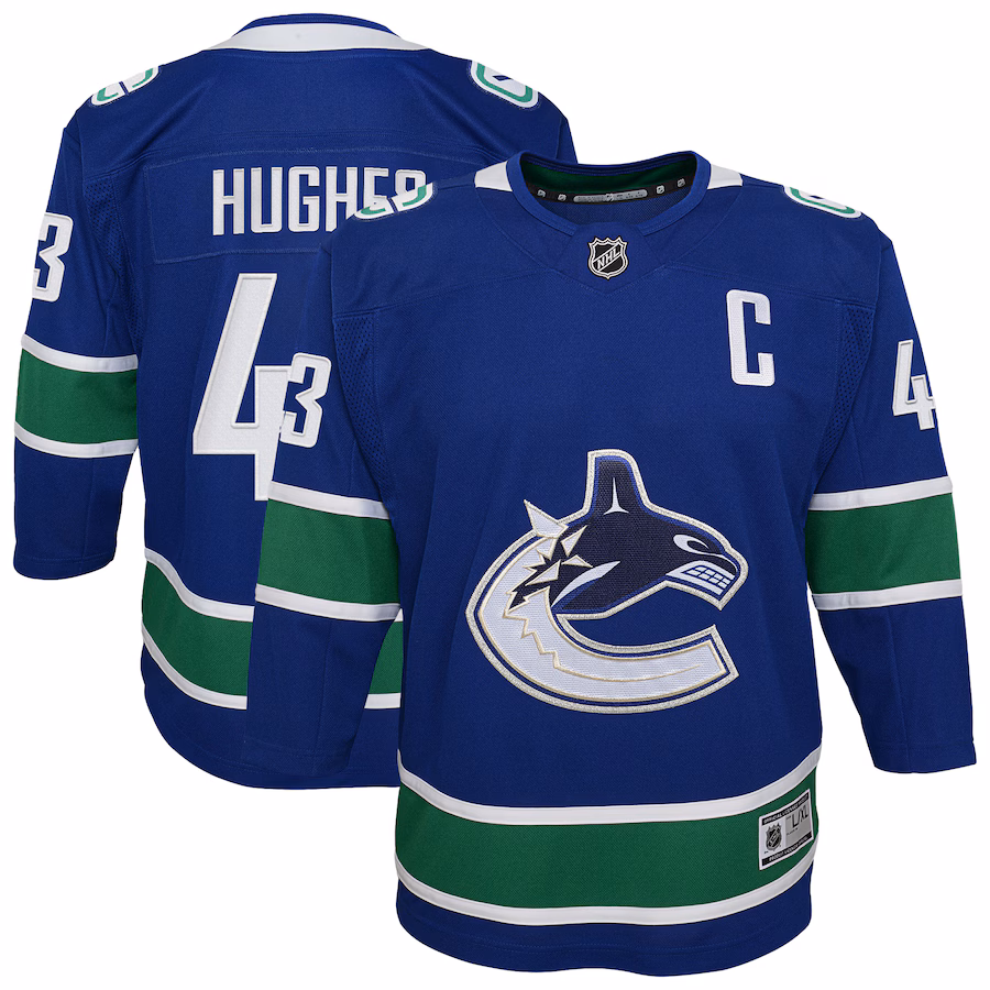 Youth Vancouver Canucks Quinn Hughes Blue Home Premier Player Jersey