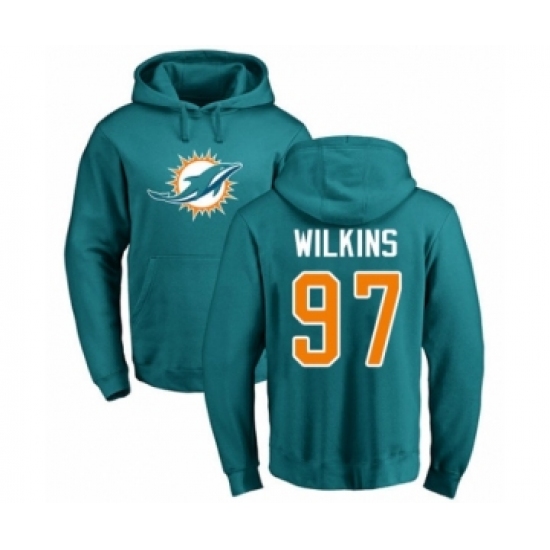 Football Miami Dolphins #97 Christian Wilkins Aqua Green Name & Number Logo Pullover Hoodie