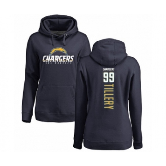 Football Women's Los Angeles Chargers #99 Jerry Tillery Navy Blue Backer Pullover Hoodie