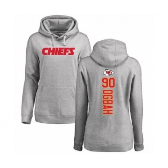 Football Women's Kansas City Chiefs #90 Emmanuel Ogbah Ash Backer Pullover Hoodie