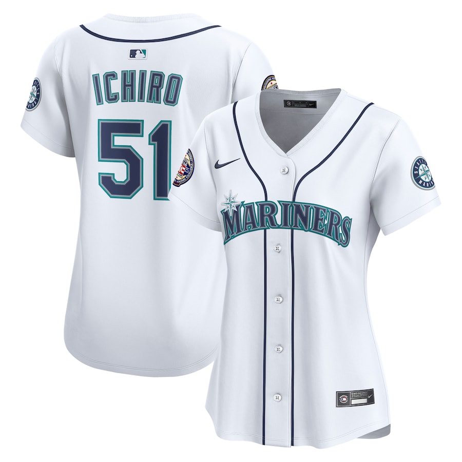 Women's Seattle Mariners Ichiro Suzuki Nike White Home Retired Hall of Fame Patch Limited Jersey