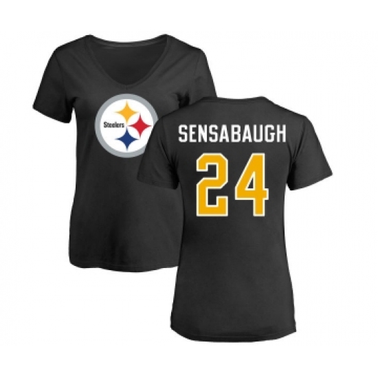 Football Women's Pittsburgh Steelers #24 Coty Sensabaugh Black Name & Number Logo Slim Fit T-Shirt