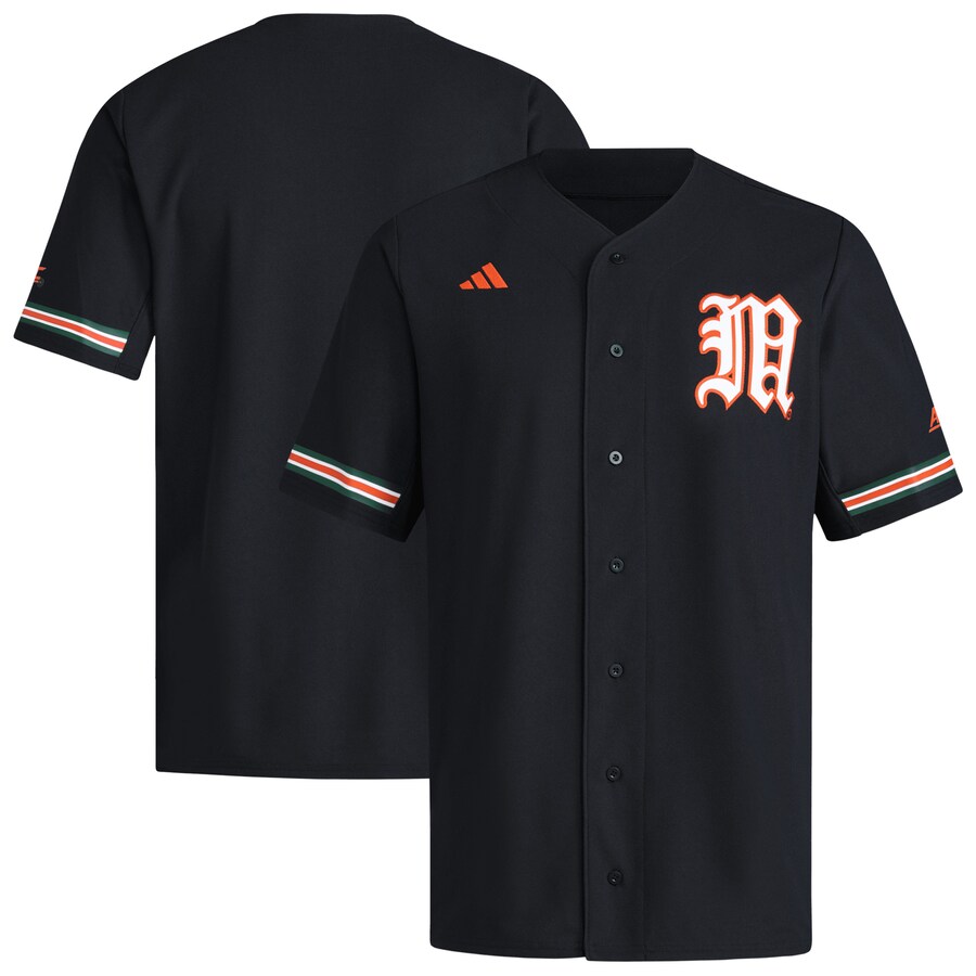 Men's adidas  Black Miami Hurricanes V-Neck Baseball Jersey