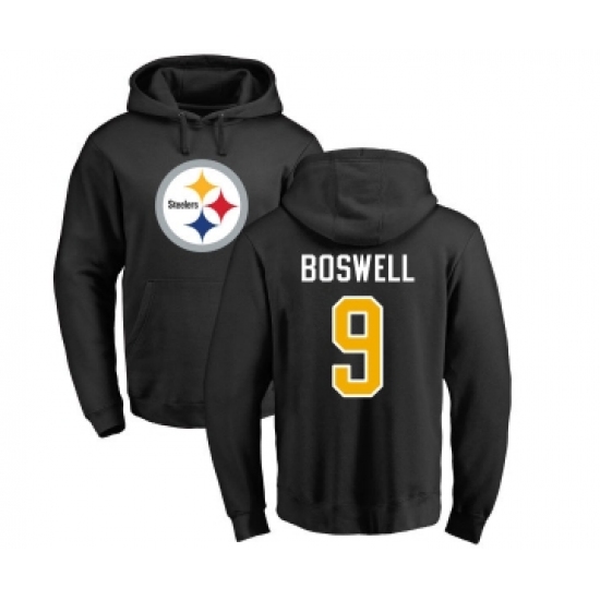 Football Pittsburgh Steelers #9 Chris Boswell Black Name & Number Logo Pullover Hoodie