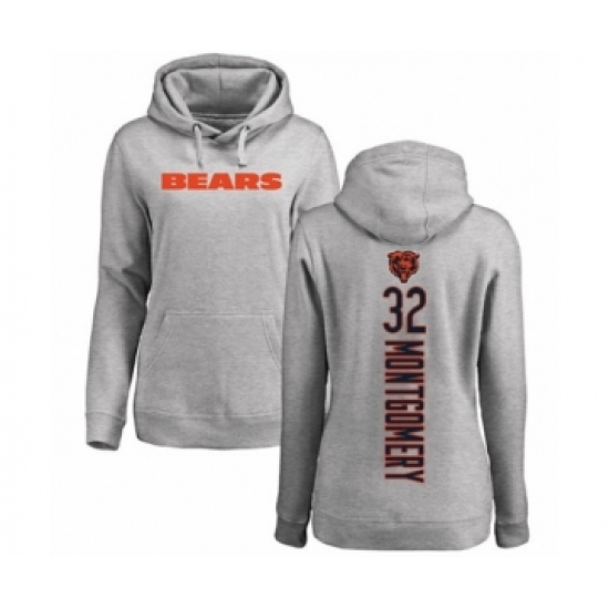 Football Women's Chicago Bears #32 David Montgomery Ash Backer Pullover Hoodie
