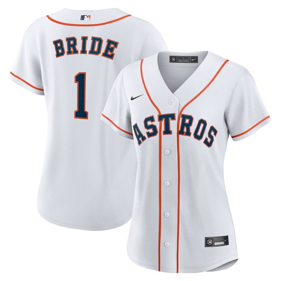 Women's Houston Astros Nike White #1 Bride Home Replica Jersey