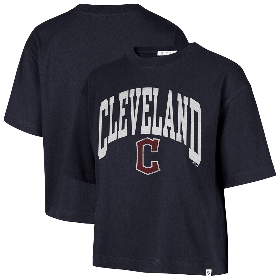 Women's Cleveland Guardians '47 Navy City Connect Shale Drop Shoulder Cropped T-Shirt