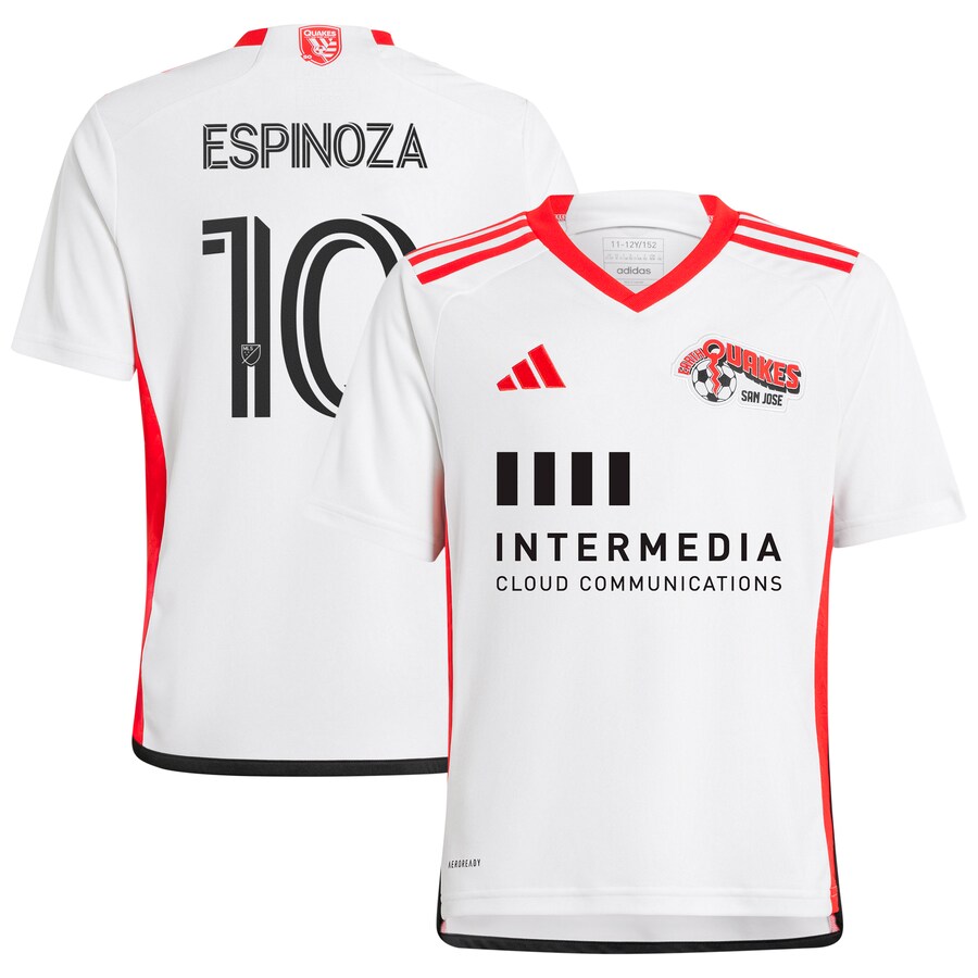 Youth San Jose Earthquakes Cristian Espinoza adidas White 2024 The 50 Kit Replica Player Jersey