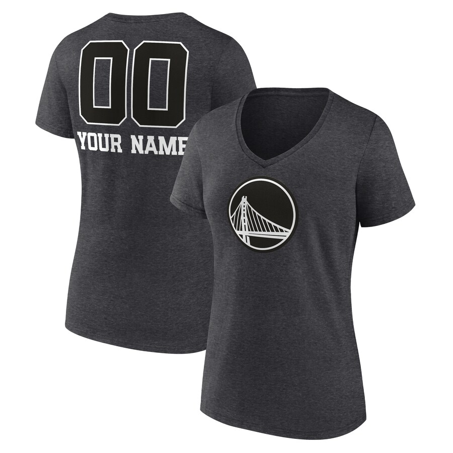 Women's Golden State Warriors Charcoal Personalized Name & Number Monochrome V-Neck T-Shirt