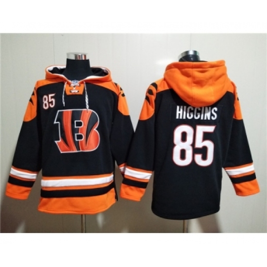 Men's Cincinnati Bengals #85 Tee Higgins Orange Black Ageless Must-Have Lace-Up Pullover Hoodie