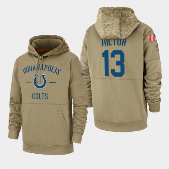 Men's Indianapolis Colts #13 T.Y. Hilton 2019 Salute to Service Sideline Therma Pullover Hoodie - Tan