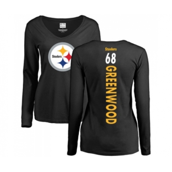 Football Women's Pittsburgh Steelers #68 L.C. Greenwood Black Backer Slim Fit Long Sleeve T-Shirt