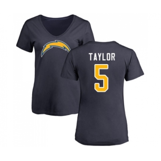 Football Women's Los Angeles Chargers #5 Tyrod Taylor Navy Blue Name & Number Logo T-Shirt