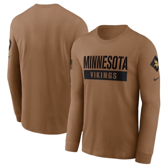 Men's Minnesota Vikings 2023 Brown Salute To Service Long Sleeve T Shirt
