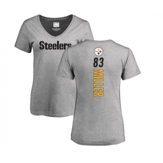 Football Women's Pittsburgh Steelers #83 Heath Miller Ash Backer V-Neck T-Shirt