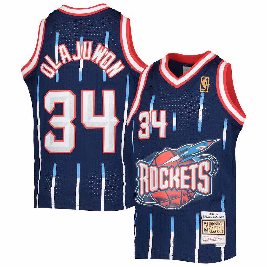 Youth Houston Rockets Hakeem Olajuwon Mitchell & Ness Navy 1996-97 Hardwood Classics Swingman Jersey