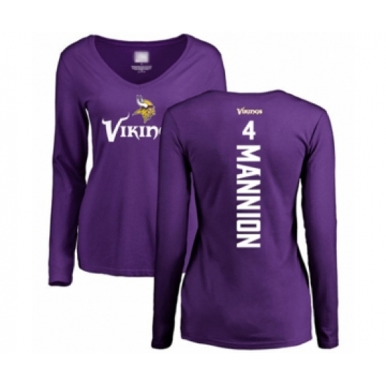 Football Women's Minnesota Vikings #4 Sean Mannion Purple Backer Slim Fit Long Sleeve T-Shirt
