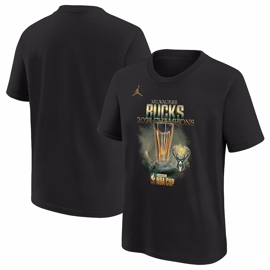 Youth Milwaukee Bucks Jordan Brand Black 2024 NBA Cup Champions Locker Room T-Shirt
