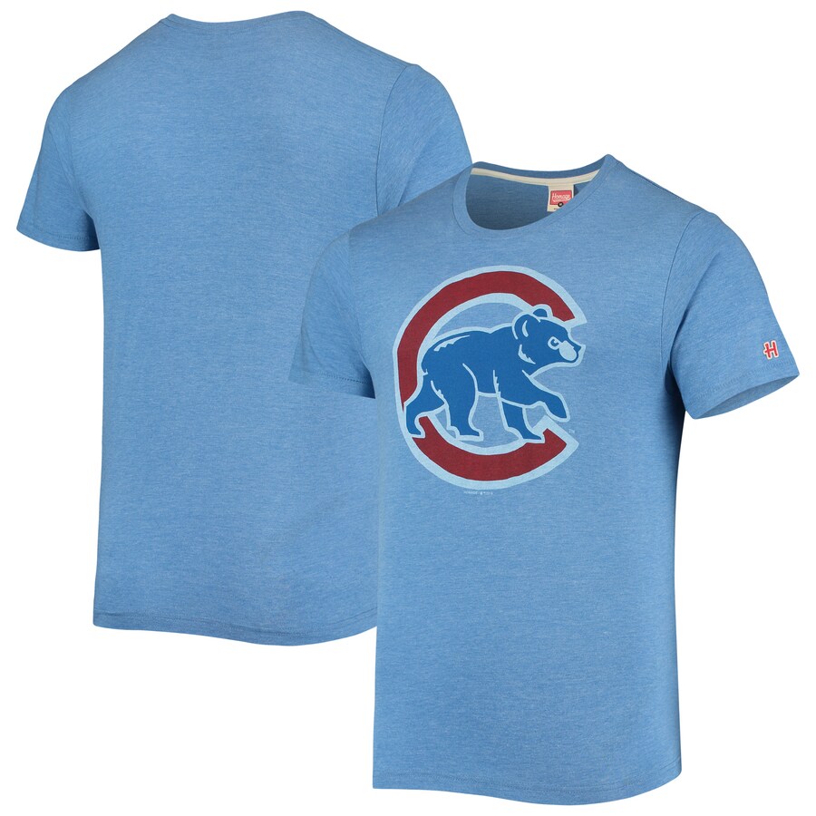 Men's Chicago Cubs Homage Royal Hand-Drawn Logo Tri-Blend T-Shirt