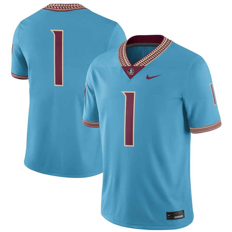 #1 Florida State Seminoles Nike Seminole Heritage Game Jersey – Turquoise