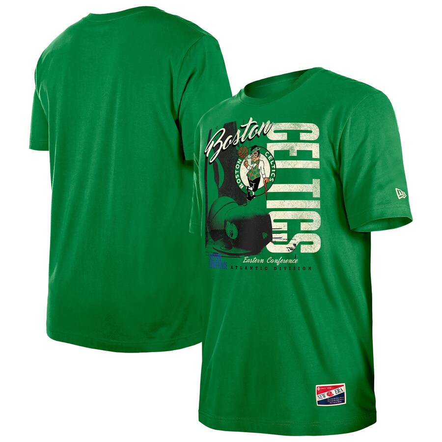 Men's Boston Celtics  New Era Kelly Green Distressed Throwback Vintage Color Pack T-Shirt