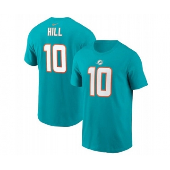 Men's Miami Dolphins #10 Tyreek Hill 2022 Aqua Name & Number T-Shirt