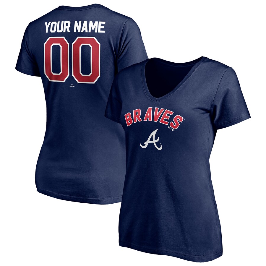 Women's Atlanta Braves Navy Personalized Winning Streak Name & Number V-Neck T-Shirt