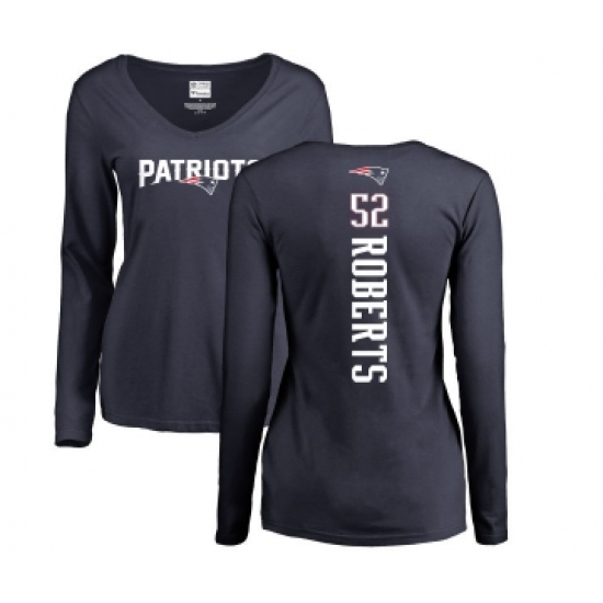 Football Women's New England Patriots #52 Elandon Roberts Navy Blue Backer Slim Fit Long Sleeve T-Shirt
