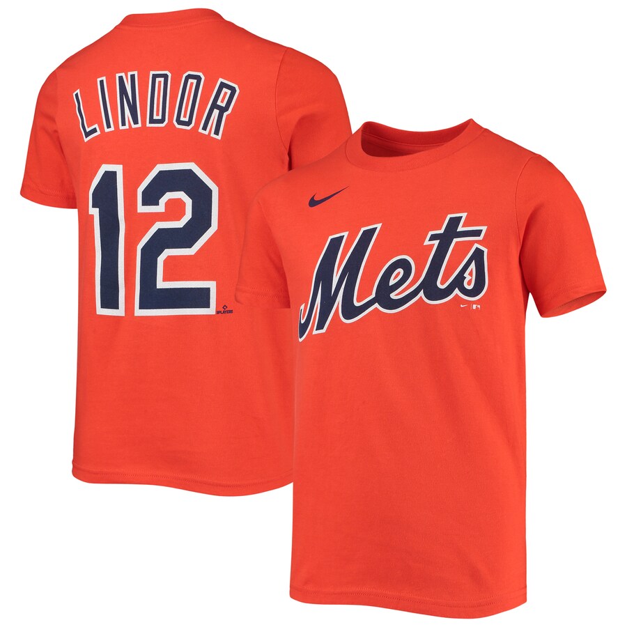 Youth New York Mets Francisco Lindor Nike Orange Player Name & Number T-Shirt