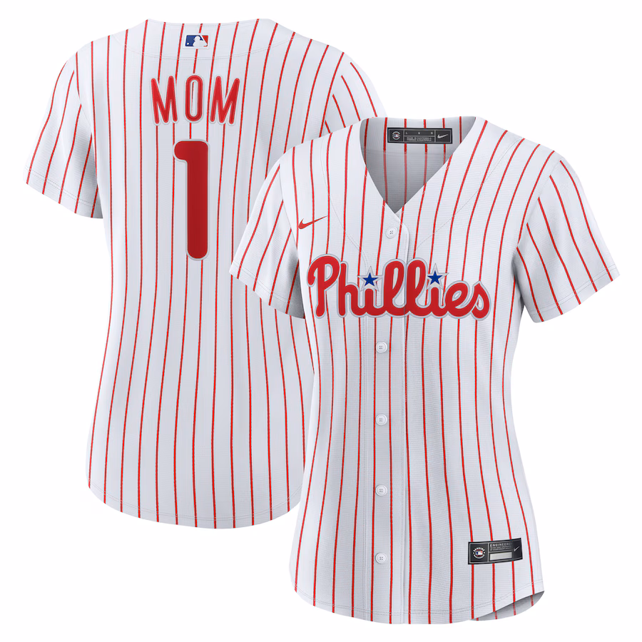 Women's Philadelphia Phillies Nike White #1 Mom Home Replica Jersey