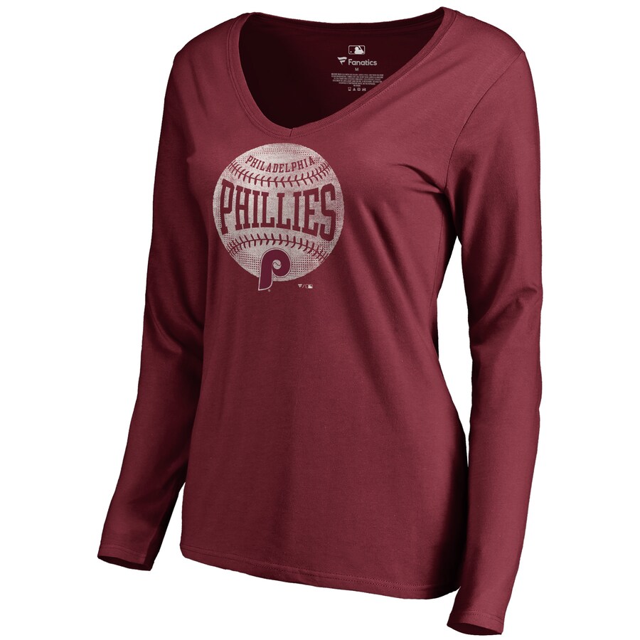 Women's Philadelphia Phillies Maroon Cooperstown Collection Slider Long Sleeve V-Neck T-Shirt