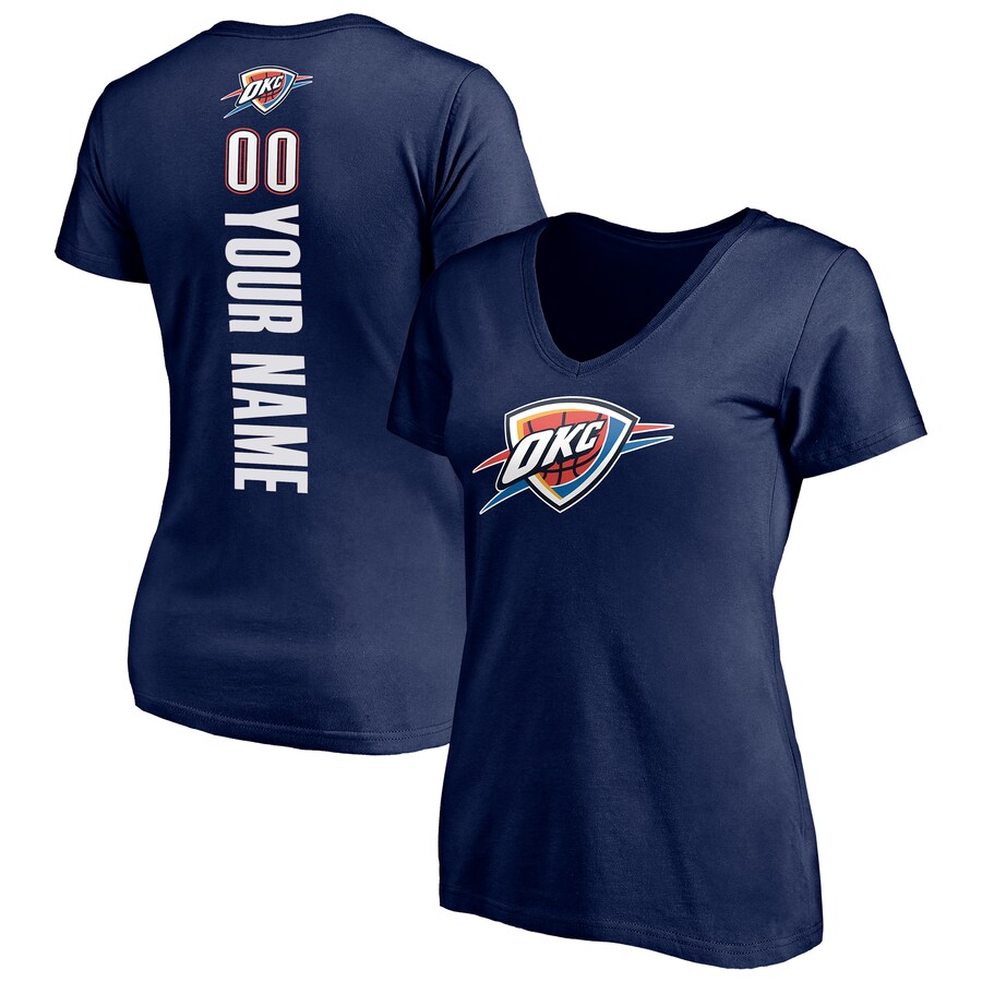 Women's Oklahoma City Thunder Navy Playmaker Personalized Name & Number V-Neck T-Shirt