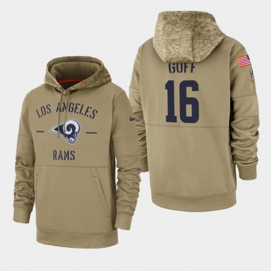 Men's Los Angeles Rams #16 Jared Goff 2019 Salute to Service Sideline Therma Pullover Hoodie - Tan