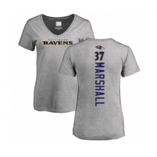 Football Women's Baltimore Ravens #37 Iman Marshall Ash Backer V-Neck T-Shirt