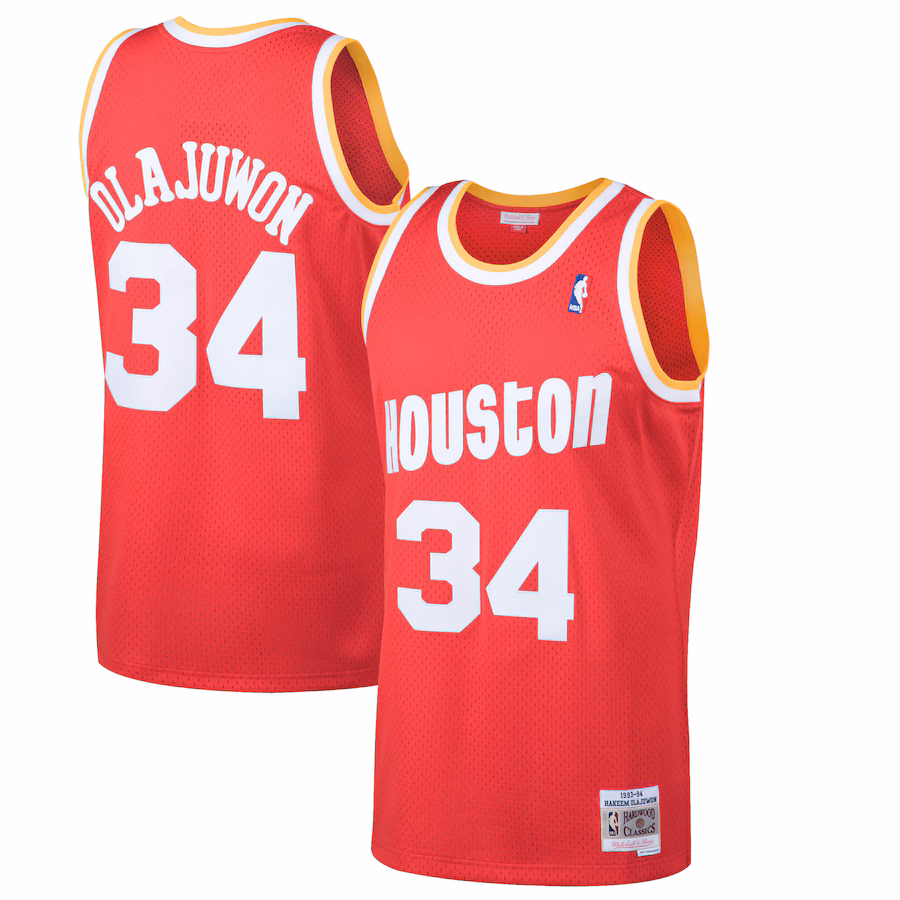 Men's Houston Rockets Hakeem Olajuwon Mitchell & Ness Red 1993/94 Hardwood Classics Swingman Jersey