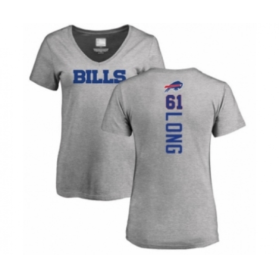 Football Women's Buffalo Bills #61 Spencer Long Ash Backer V-Neck T-Shirt