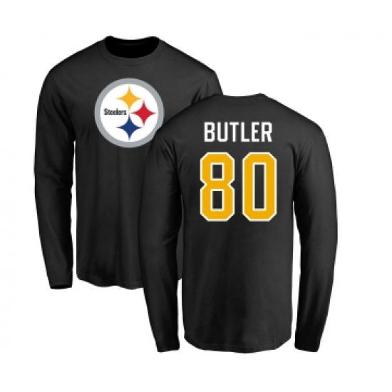 Football Pittsburgh Steelers #80 Jack Butler Black Name & Number Logo Long Sleeve T-Shirt