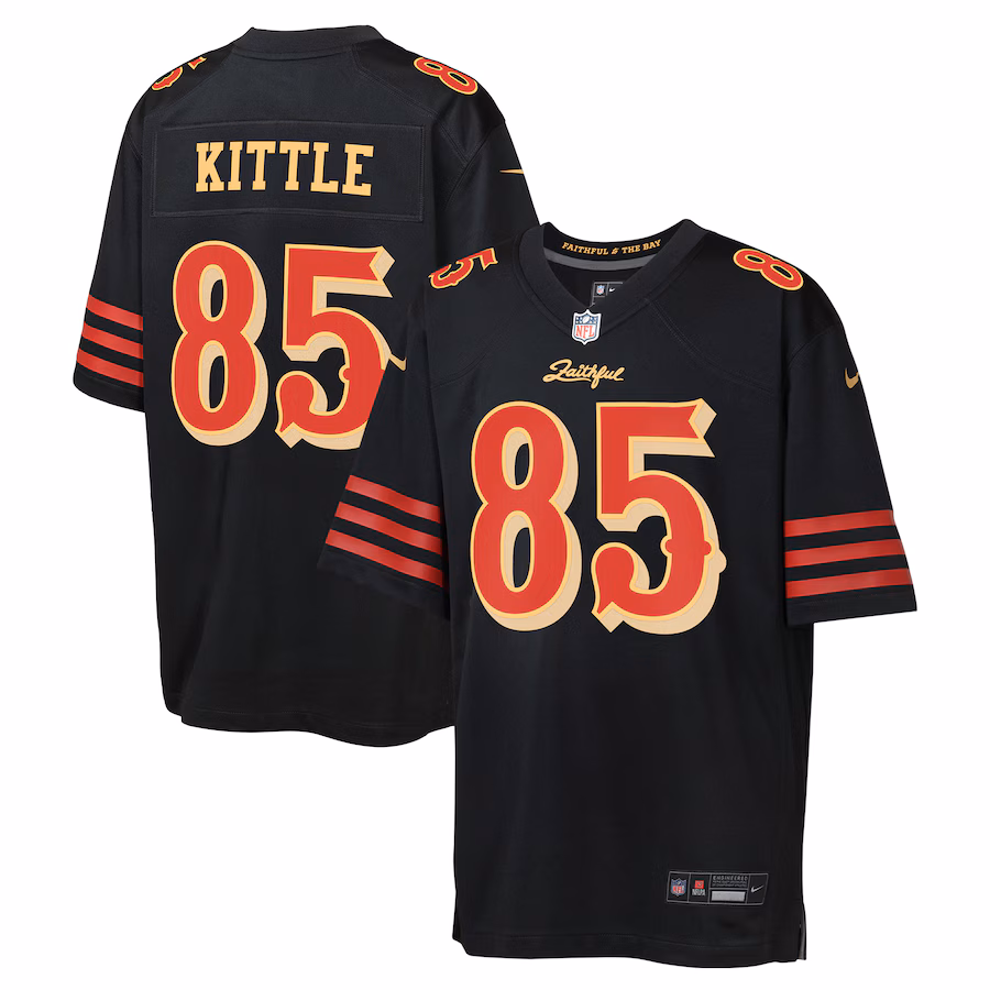 Youth San Francisco 49ers George Kittle Nike Black 2025 Rivalries Collection Game Jersey