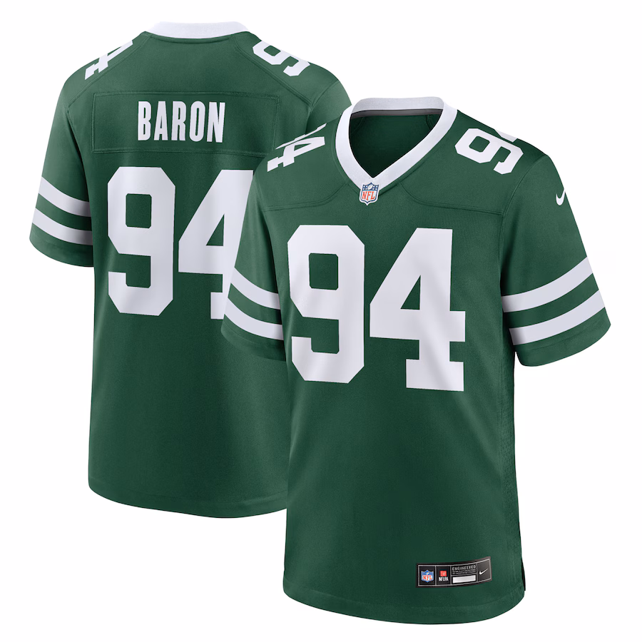 Men's New York Jets Tyler Baron Nike Legacy Green Team Game Jersey