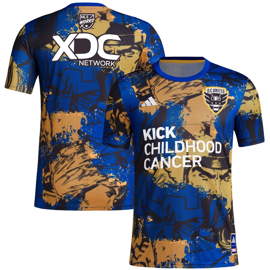 Men's D.C. United adidas Royal 2023 MLS Works Kick Childhood Cancer x Marvel Pre-Match Top