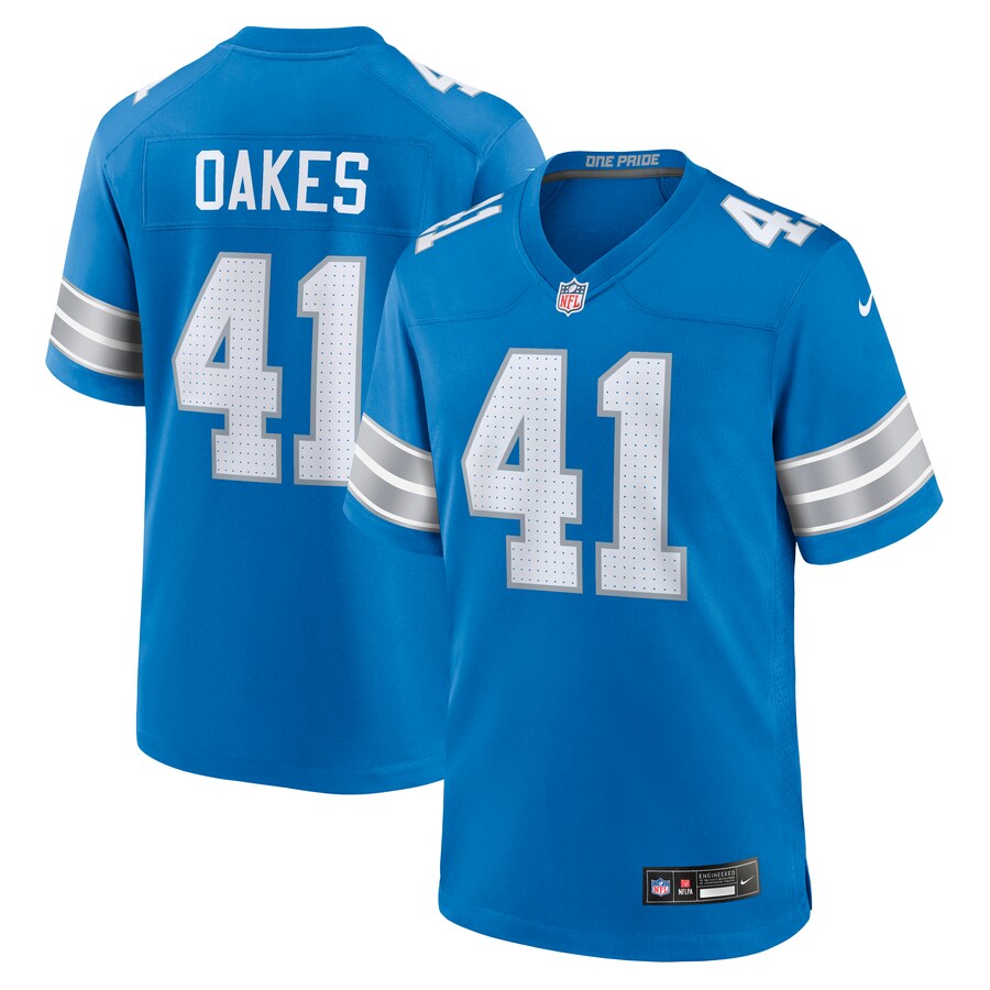 Men's Detroit Lions Gunnar Oakes Nike Blue Team Game Jersey